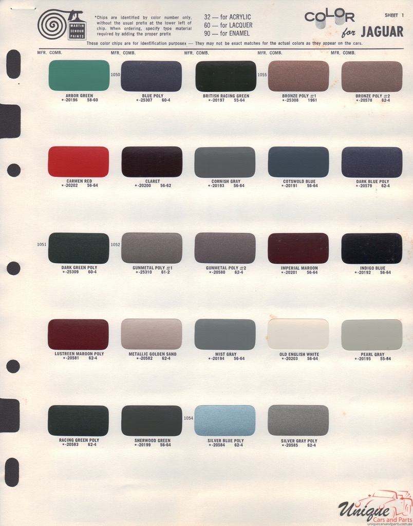 1964 Jaguar Paint Charts Martin-Senour
